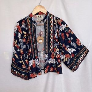NWT Jaase Blue Leaf/Floral Embroidered Sequined Lace Details Cardigan.  Size XS